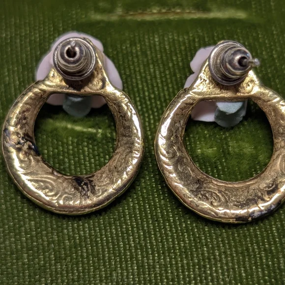 Gold and Pink Floral Hoop Earrings - Picture 4 of 4